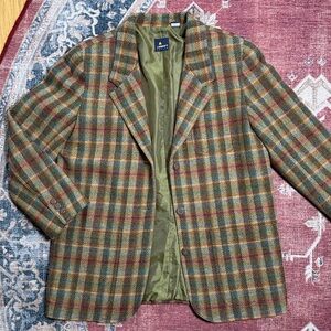 Vintage LIZSPORT Rainbow Plaid Wool Blazer Size 12P*